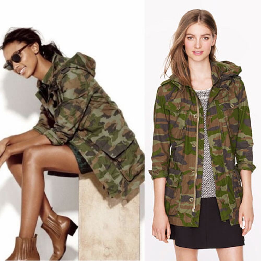 J.Crew Boyfriend Camo Military Hooded Field Jacket Utility Coat Size M